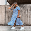 2023 Women Summer Floral V-Neck Print Elegant Dress Bohomian Casual Maxi Dress