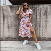 2023 Women Summer Floral V-Neck Print Elegant Dress Bohomian Casual Maxi Dress