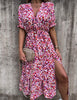 2023 Women Summer Floral V-Neck Print Elegant Dress Bohomian Casual Maxi Dress