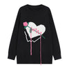 2023 Women's Heart Rose Oversize Y2k Sweater Tops Long Sleeve Kawaii Jumper Autumn Pullover Korean Knitted Coat Vintage Clothing
