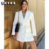 2023 Women's White Open Back Cutout Long Blazer Ladies Double Breasted Long Sleeve Jacket Women's Chic Coat Blazer Mujer