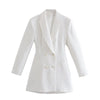 2023 Women's White Open Back Cutout Long Blazer Ladies Double Breasted Long Sleeve Jacket Women's Chic Coat Blazer Mujer