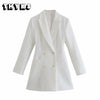 2023 Women's White Open Back Cutout Long Blazer Ladies Double Breasted Long Sleeve Jacket Women's Chic Coat Blazer Mujer