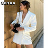2023 Women's White Open Back Cutout Long Blazer Ladies Double Breasted Long Sleeve Jacket Women's Chic Coat Blazer Mujer
