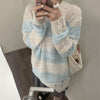 2023 Y2K Lazy Style Knitted Sweater Korean Frayed Loose Pullover Fairycore Sweet Oversized Jumper Striped Hole Knitwear