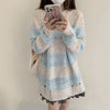 2023 Y2K Lazy Style Knitted Sweater Korean Frayed Loose Pullover Fairycore Sweet Oversized Jumper Striped Hole Knitwear