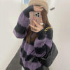 2023 Y2K Lazy Style Knitted Sweater Korean Frayed Loose Pullover Fairycore Sweet Oversized Jumper Striped Hole Knitwear