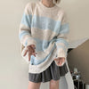 2023 Y2K Lazy Style Knitted Sweater Korean Frayed Loose Pullover Fairycore Sweet Oversized Jumper Striped Hole Knitwear