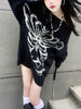 2023 Y2k Aesthetic Grunge Sweater Loose Streetwear Black Pullover Skull Print Gothic Women Jumper Harajuku Punk Knitwear 90s