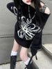 2023 Y2k Aesthetic Grunge Sweater Loose Streetwear Black Pullover Skull Print Gothic Women Jumper Harajuku Punk Knitwear 90s