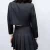 2023 ZA Spring and Autumn Women's Jacket Korean Style Slim Short V-neck Blazer Long Sleeve Short Black High Waist A-Line Pleated