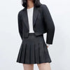 2023 ZA Spring and Autumn Women's Jacket Korean Style Slim Short V-neck Blazer Long Sleeve Short Black High Waist A-Line Pleated