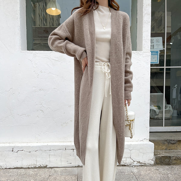 2023 autumn and winter V-Neck long cardigan solid color coat women's cashmere cardigan thick sweater Korean casual cas
