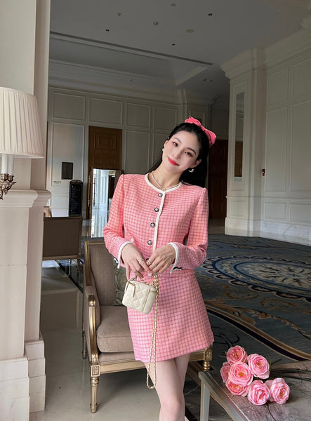 2023 autumn and winter women's clothing styles Crew Neck Coat Mid-Length Dress Set 0907