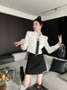 2023 autumn and winter women's clothing styles Short Tie Diamond Shirt Outfit 0907
