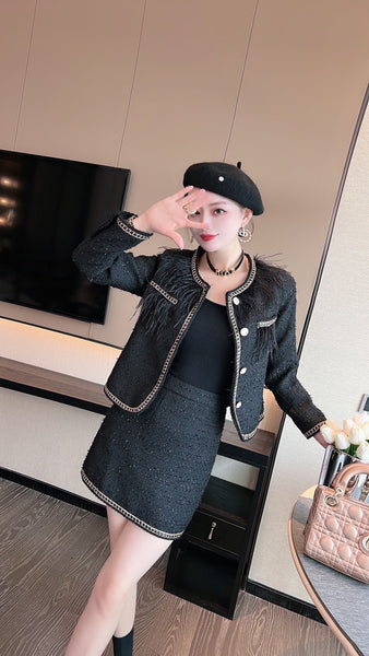 2023 autumn and winter women's clothing styles Tassel Jacket with Skirt Suit 0922
