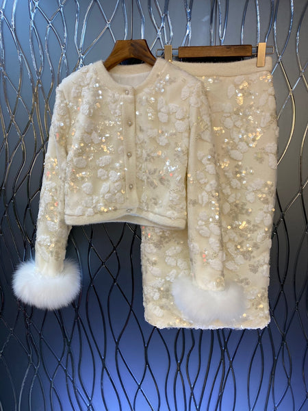 2023 autumn and winter women's clothing styles Three-Dimensional Decoration Jacket with Skirt Suit 0930