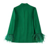 2023 autumn women's temperament retro green feathers back split straight suit all-match jacket