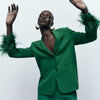 2023 autumn women's temperament retro green feathers back split straight suit all-match jacket