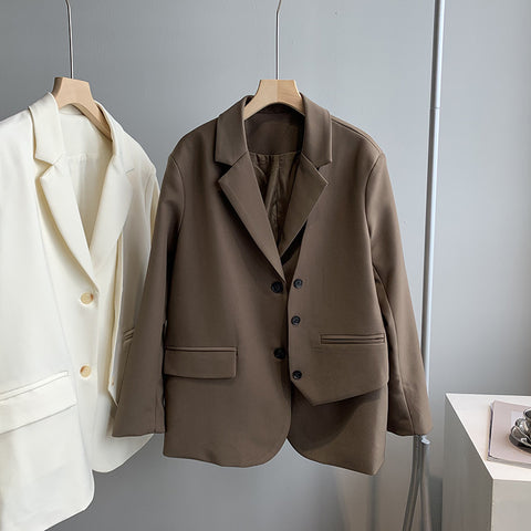 2023 autumn solid color suit women's jacket retro casual loose two-piece irregular personality suit trend