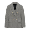 2023 autumn women's all-match lapel long-sleeved houndstooth double-breasted slim casual suit jacket