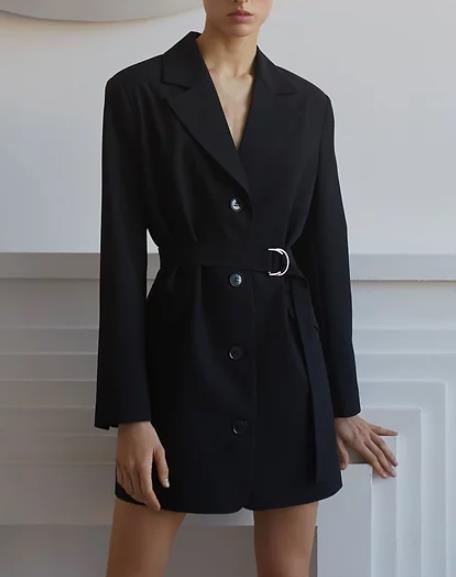 2023 autumn women black blazer dress belted blazer dresses