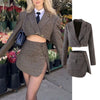 2023 female autumn and winter suit with skirt tweed sexy office split mini skirt 2-piece casual suit