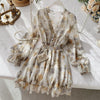 2023 women's French dress female temperament V-neck long-sleeved chiffon floral dresses