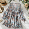 2023 women's French dress female temperament V-neck long-sleeved chiffon floral dresses