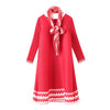 2022 spring women's color-blocking a-line dress Miyak fold loose large size French style with scarf party dress