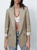 2023 summer style women's all-match casual loose linen casual suit jacket with printed cuffs