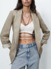 2023 summer style women's all-match casual loose linen casual suit jacket with printed cuffs