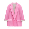 2023 summer style women's all-match casual loose linen casual suit jacket with printed cuffs