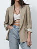 2023 summer style women's all-match casual loose linen casual suit jacket with printed cuffs