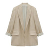 2023 summer style women's all-match casual loose linen casual suit jacket with printed cuffs
