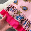 2023 women's spring lace stitching long-sleeved printed shirt + waist bag hip pleated fishtail skirt two-piece trendy suit
