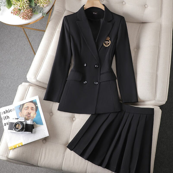 2023Korean college style Autumn Formal Ladies Green  Blazer Women Business Suits with Sets Work Wear Office Uniform Skirt Jacket