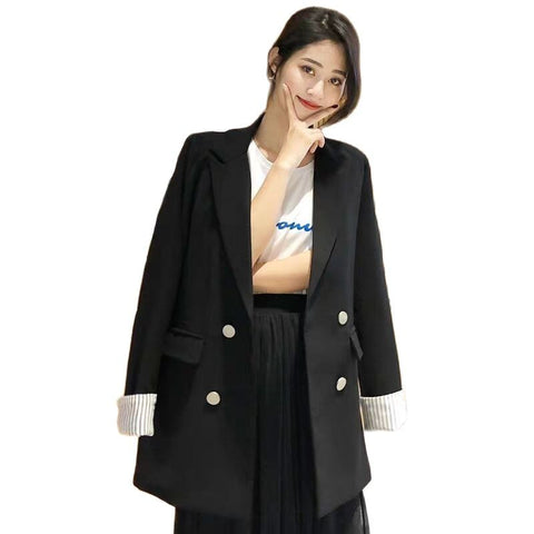 2023Spring Autumn Women's Suit Jacket Loose Medium Long Coat Net Red Small Female Blazer Jackets Double Breasted Outwear