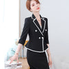 2023SS Black White Elegant Business Skirt Suit Women Formal Blazer Half Sleeve Jacket Office Uniform Two Piece Set