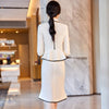 2023SS Black White Elegant Business Skirt Suit Women Formal Blazer Half Sleeve Jacket Office Uniform Two Piece Set