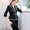 2023SS Black White Elegant Business Skirt Suit Women Formal Blazer Half Sleeve Jacket Office Uniform Two Piece Set