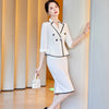 2023SS Black White Elegant Business Skirt Suit Women Formal Blazer Half Sleeve Jacket Office Uniform Two Piece Set