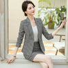 2023SS Gray Apricot Elegant Business Formal Skirt Suit For Women Plaid Blazer Long Sleeve Jacket Office Uniform Two Piece Set