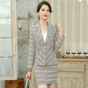 2023SS Gray Apricot Elegant Business Formal Skirt Suit For Women Plaid Blazer Long Sleeve Jacket Office Uniform Two Piece Set