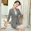 2023SS Gray Apricot Elegant Business Formal Skirt Suit For Women Plaid Blazer Long Sleeve Jacket Office Uniform Two Piece Set
