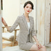 2023SS Gray Apricot Elegant Business Formal Skirt Suit For Women Plaid Blazer Long Sleeve Jacket Office Uniform Two Piece Set