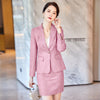 2023SS Pink Green Apricot Elegant Business Skirt Suit Women Formal Plaid Blazer Long Sleeve Jacket Office Uniform Two Piece Set