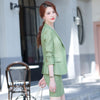 2023SS Pink Green Apricot Elegant Business Skirt Suit Women Formal Plaid Blazer Long Sleeve Jacket Office Uniform Two Piece Set