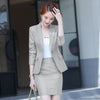 2023SS Pink Green Apricot Elegant Business Skirt Suit Women Formal Plaid Blazer Long Sleeve Jacket Office Uniform Two Piece Set