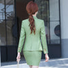 2023SS Pink Green Apricot Elegant Business Skirt Suit Women Formal Plaid Blazer Long Sleeve Jacket Office Uniform Two Piece Set